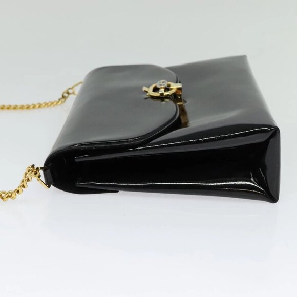 GUCCI Chain Shoulder Bag Patent leather Black Gold Auth BA2705 - Picture 6 of 16